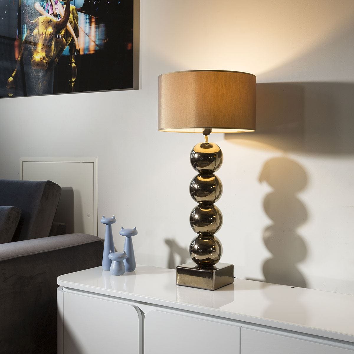 Quatropi Envy Lighting Modern Designer Tall Table / Bedside Lamp Bilba Gold