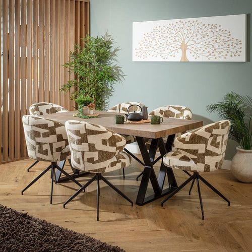 Enzo & Glasgow Reclaimed Oak 6 Seater Dining Set Green Return Swivel Chairs