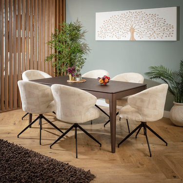 Quatropi Enzo & Ruben Large 6 Seater Extendable Dining Set Cream & Brown Wood