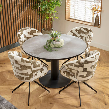 Quatropi Enzo & Venus 4 Seater Round Extendable Dining Set Green & Grey Ceramic