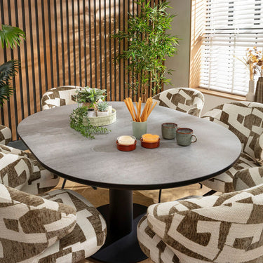 Quatropi Enzo & Venus 6 Seater Round Extendable Dining Set Green & Grey Ceramic