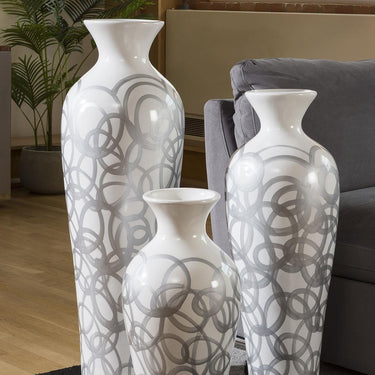 Quatropi Etsa White Gloss Vase Silver Swirl ( Set of 3 ) 100cm, 80cm, 60cm