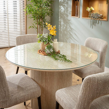 Quatropi Evie & Angelica 4 Seater Glass-Topped Round Dining Set Brown & Cream