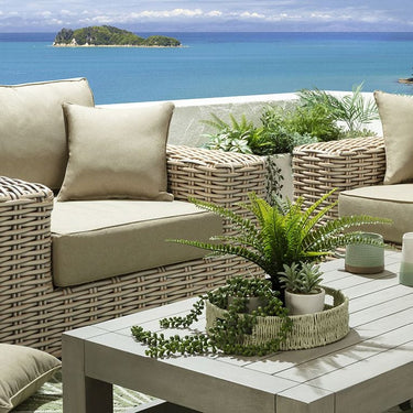 Quatropi Ex-Display Pair of Luxury Rattan Garden Armchairs – Green Cushions