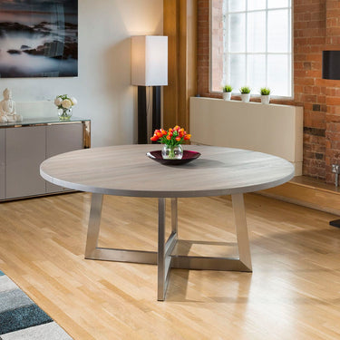Quatropi ExDisplay 180cm Luxury Round Dining Table Oak Wood Grey Wash #16