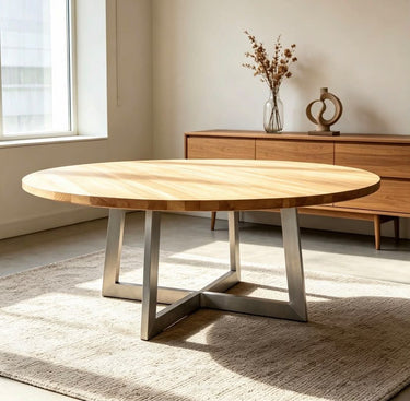 Quatropi ExDisplay 180cm x 230cm Luxury Round Dining Table Oak Wood Natural #18