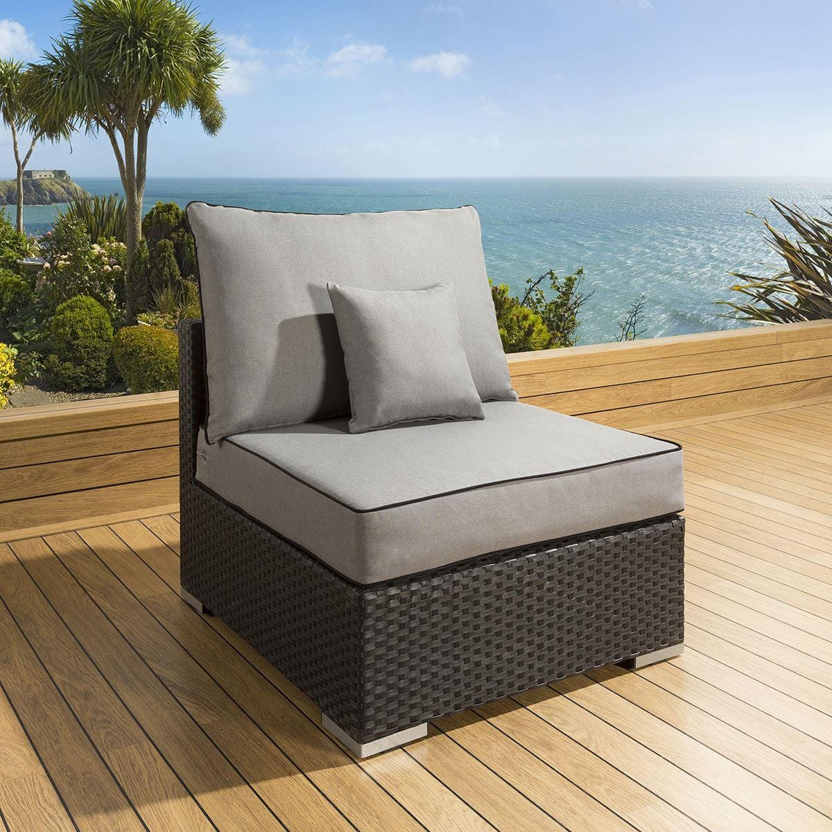 Quatropi ExDisplay Luxury Outdoor Garden 2 Seater Armless Sofa Black Rattan / Grey