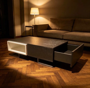 Quatropi ExDisplay Maddison Grey Coffee Table with White Insert and Brushed Steel Legs