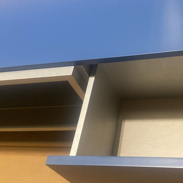 Quatropi ExDisplay Maddison TV Cabinet Stand Matt Blue Silver Interior 2200 mm