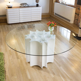 Quatropi Exdisplay Modern Stunning Dining Table in White High Gloss with Clear Glass 1.8