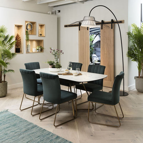 Deco 6 Seater Ceramic Extending Dining Set Teal White