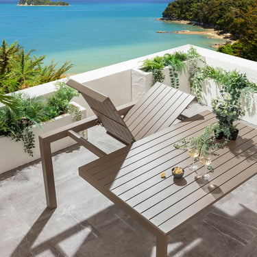 Quatropi Extendable Outdoor Garden Dining Table Square 8 Seater Beige Aluminium 150cm