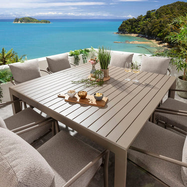 Quatropi Extendable Outdoor Garden Dining Table Square 8 Seater Beige Aluminium 150cm