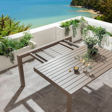 Quatropi Extendable Outdoor Garden Dining Table Square 8 Seater Beige Aluminium 150cm