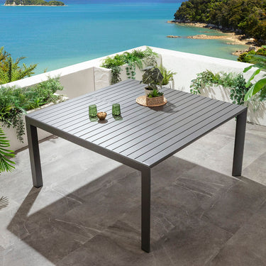 Quatropi Extendable Outdoor Garden Dining Table Square 8 Seater Grey Aluminium 150cm