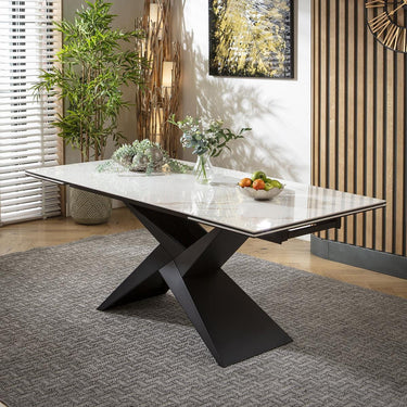 Quatropi Extending 12 Seater Ceramic Marble Dining Table White Gold 180-260cm