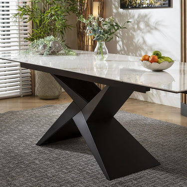 Quatropi Extending 12 Seater Ceramic Marble Dining Table White Gold 180-260cm