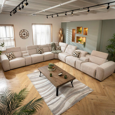 Quatropi Extra Large 7 Seater Recliner Corner Sofa Charger Cup Holders Storage Beige 405x405cm 17C2