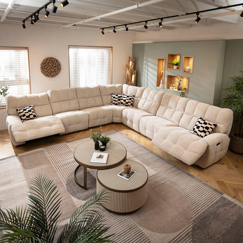 Luca Extra Large 7 Seater Dual Recliner Corner Sofa Beige Chenille 380x380cm 17