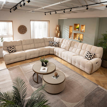 Quatropi Extra Large 7 Seater Recliner L-Shape Corner Sofa Couch Beige Chenille 380x380cm 17