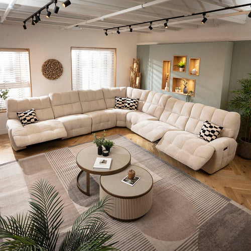 Luca Extra Large 7 Seater Triple Recliner Corner Sofa Beige Chenille 380x380cm 17R1