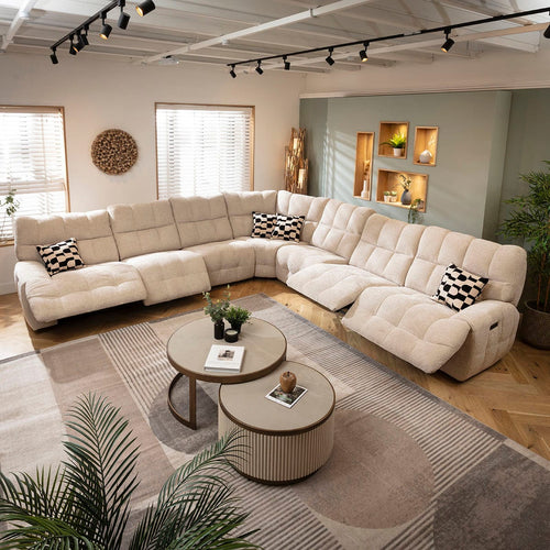 Luca Extra Large 7 Seater Quad Recliner Corner Sofa Beige Chenille 380x380cm 17R2