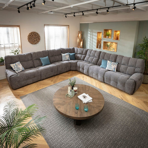 Luca Extra Large 7 Seater Dual Recliner Corner Sofa Charcoal Chenille 380x380cm 17