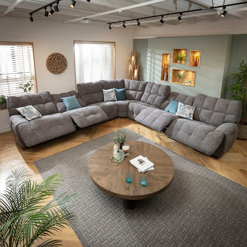 Luca Extra Large 7 Seater Quad Recliner Corner Sofa Charcoal Chenille 380x380cm 17R2