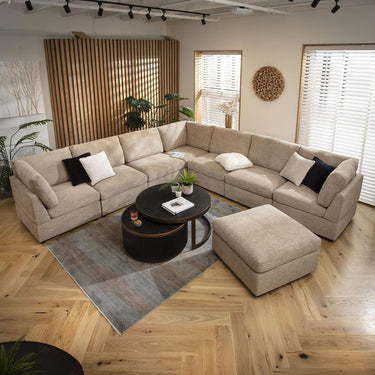 Quatropi Extra Large 8 Seat Modular L-Shape Corner Sofa & Footstool Beige Boucle