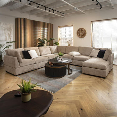 Quatropi Extra Large 8 Seat Modular L-Shape Corner Sofa & Footstool Beige Boucle