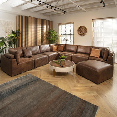 Quatropi Extra Large 8 Seat Modular L-Shape Corner Sofa & Footstool Brown