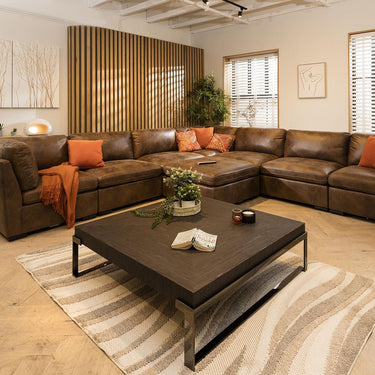 Quatropi Extra Large 8 Seat Modular L-Shape Corner Sofa & Footstool Brown 17