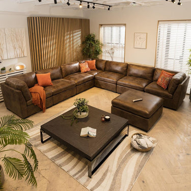 Quatropi Extra Large 8 Seat Modular L-Shape Corner Sofa & Footstool Brown 17