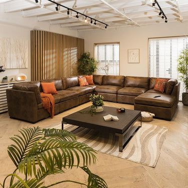 Quatropi Extra Large 8 Seat Modular L-Shape Corner Sofa & Footstool Brown 17