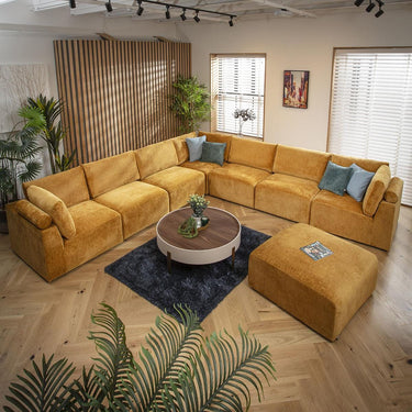Quatropi Extra Large 8 Seat Modular L-Shape Corner Sofa & Footstool Mustard