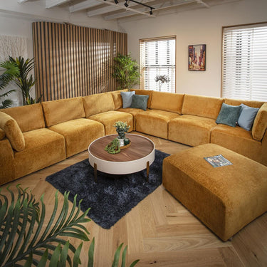Quatropi Extra Large 8 Seat Modular L-Shape Corner Sofa & Footstool Mustard