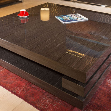Quatropi Extra Large Modern Square Black Gloss Grain 1.2 mtr Coffee Table 397E