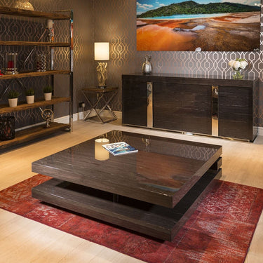 Quatropi Extra Large Modern Square Black Gloss Grain 1.2 mtr Coffee Table 397E