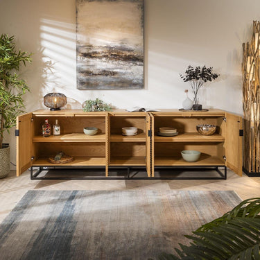Quatropi Extra Large Sideboard Buffet Cabinet Grooved Detail Natural Oak 240cm