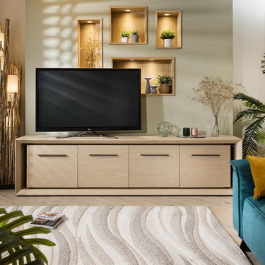 Quatropi Extra Large TV Cabinet Stand 4 Door Storage Media Unit Natural Oak 240cm