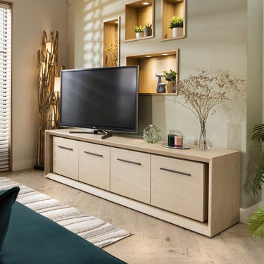 Quatropi Extra Large TV Cabinet Stand 4 Door Storage Media Unit Natural Oak 240cm