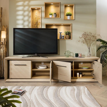 Quatropi Extra Large TV Cabinet Stand 4 Door Storage Media Unit Natural Oak 240cm