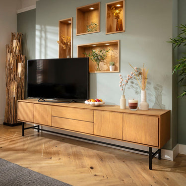 Quatropi Extra Large TV Stand Cabinet Freestanding Wall Media Unit Light Wood 240cm