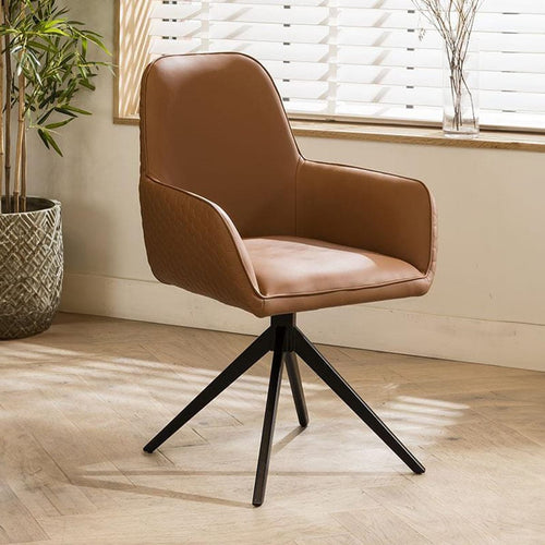 Emma Faux Leather Swivel Dining Chair with Arms Tan