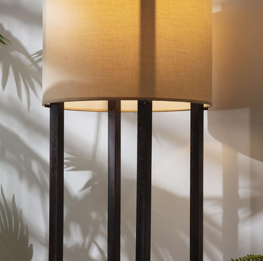 Quatropi Flam & Luce Echo Modern Wooden Tall Table Lamp Brown Cream Shade