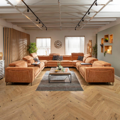 Florance 8 Seater Recliner U-Shape Sofa & Storage Console Burnt Orange 408x342cm