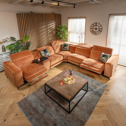Florance 5 Seater Recliner Corner Sofa & Storage Console Burnt Orange 342x309cm