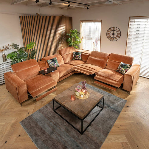 Florance 5 Seater Triple Recliner Corner Sofa & Storage Console Burnt Orange 342x309cm