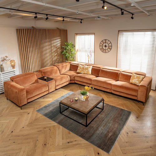 Florance 6 Seater Recliner Corner Sofa & Storage Console Burnt Orange 391x342cm