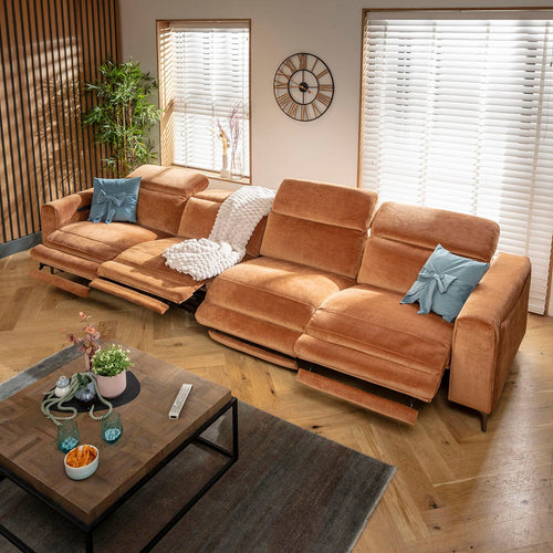 Florance Large 4 Seater Quad Recliner Sofa Burnt Orange 374x105cm